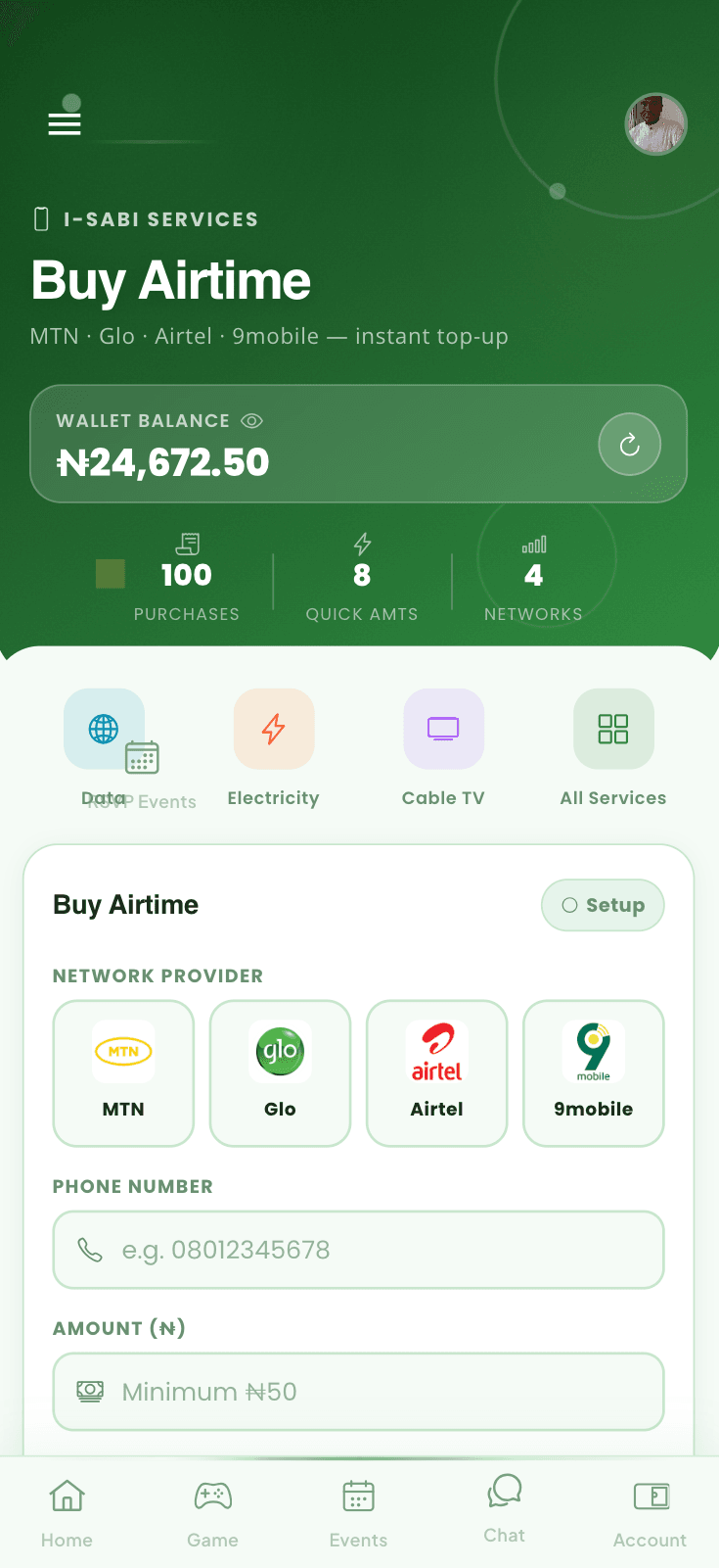 i-Sabi app home screen